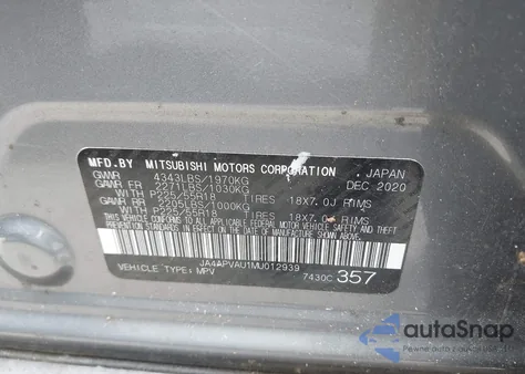 2021 Mitsubishi Outlander Sport 2.0 Se 2Wd из США, поврежденный, VIN JA4APVAU1MU012939